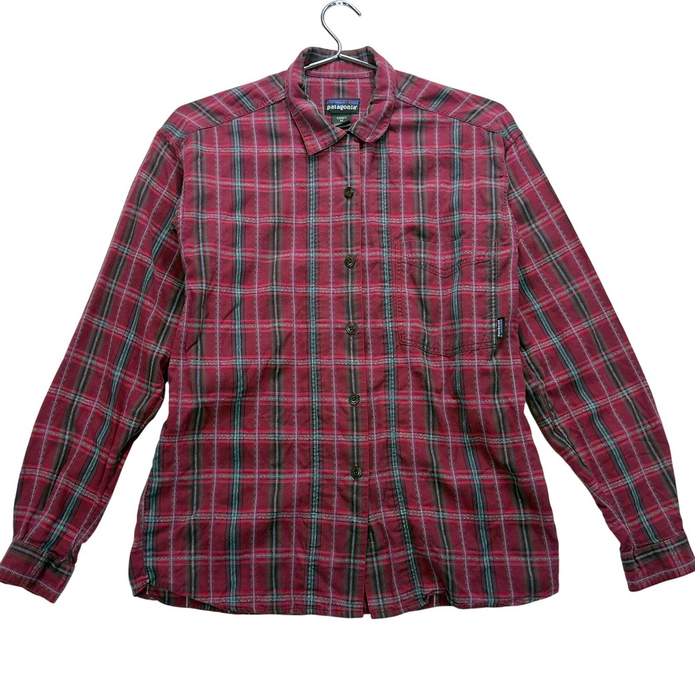 Patagonia Womens Red Green Plaid Flannel Button Down Shirt Cotton Medium
